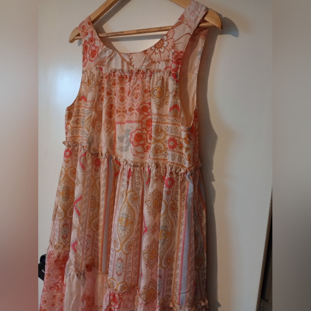 Davi & Dani Pink Coral Patterned Sleeveless Maxi Dress with Lining Size Medium - Picture 7 of 14
